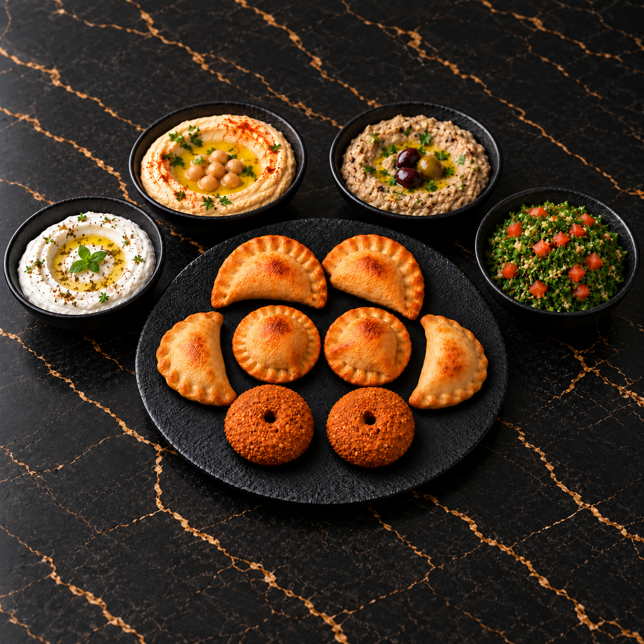 Menu Gourmet, assortiment de mezzés froids et chauds