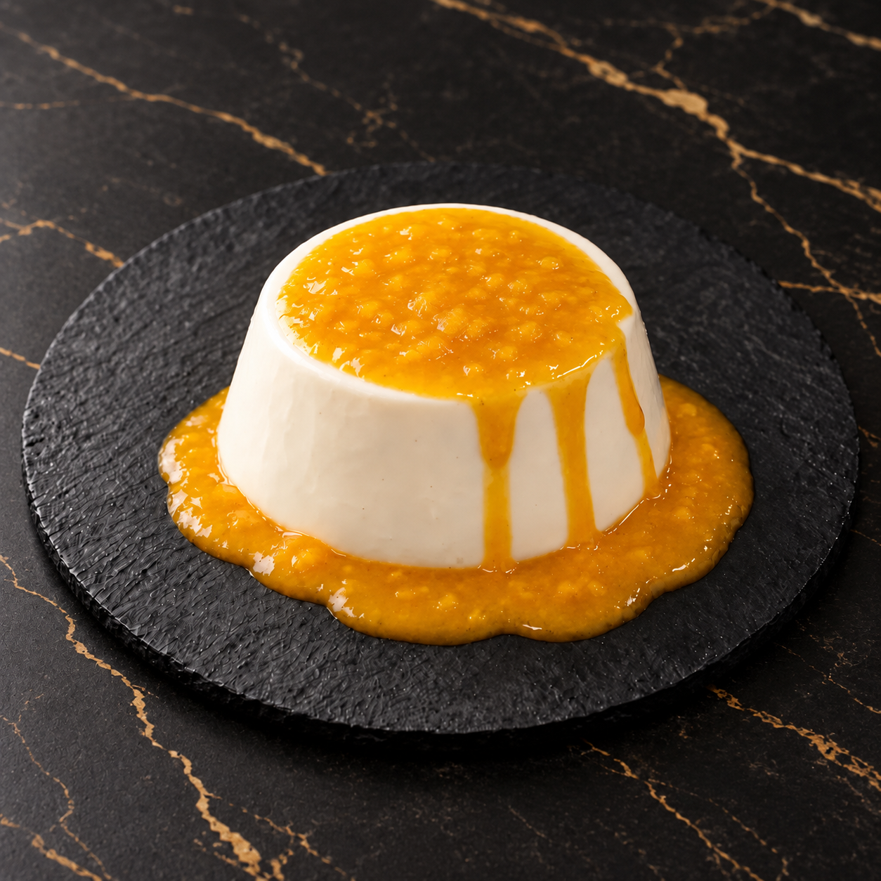 Panna cotta aux fruits asiatiques finement hachés