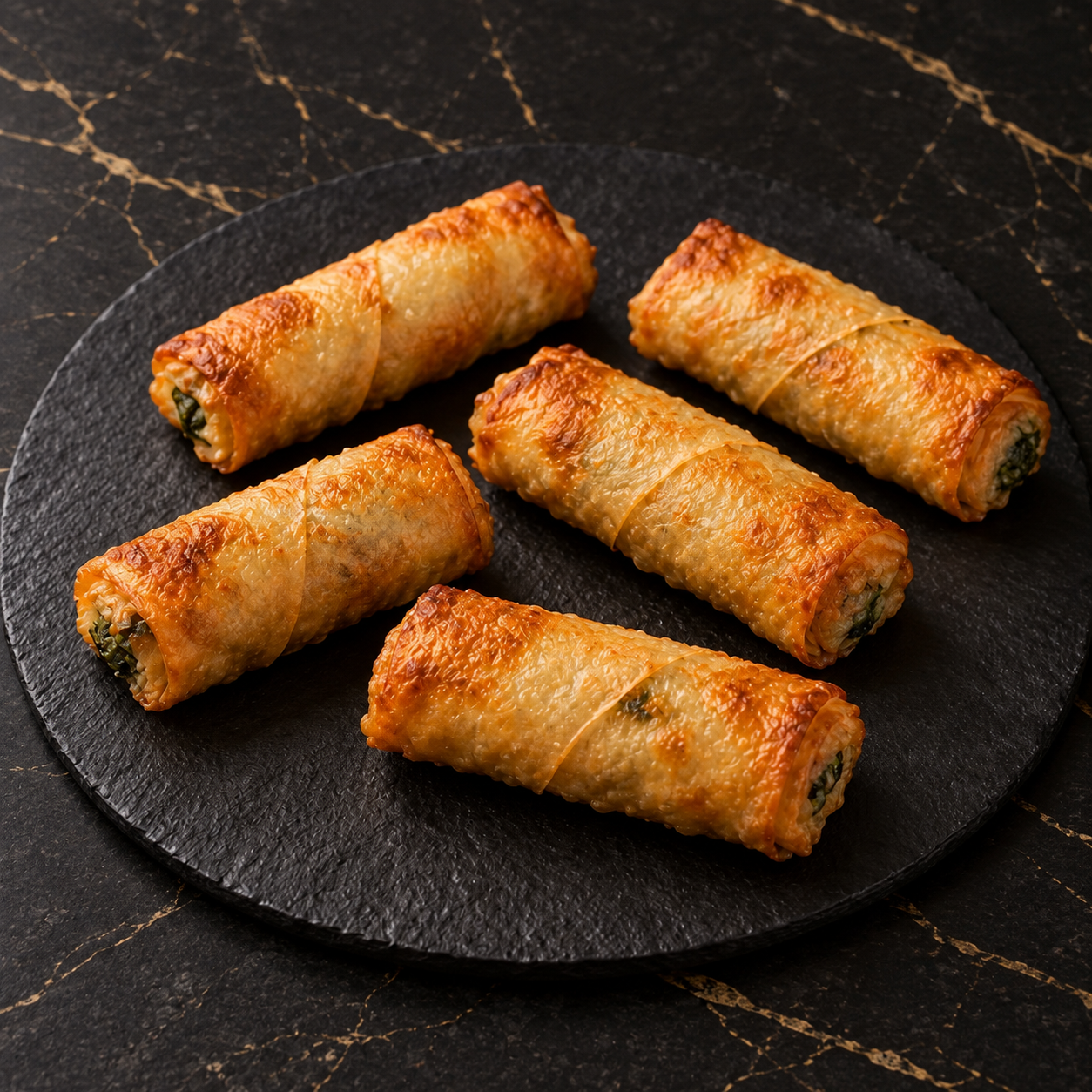 Cinq rouleaux rikakat au fromage et aux épinards